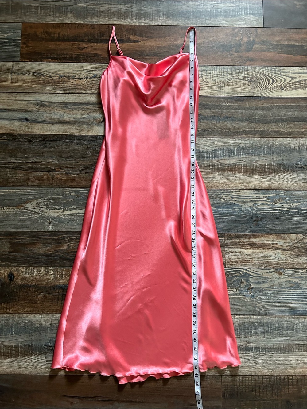 NWT - Vintage Bebe Coral Satin Cowl Neck Slip Dress - M - Picture 7 of 7
